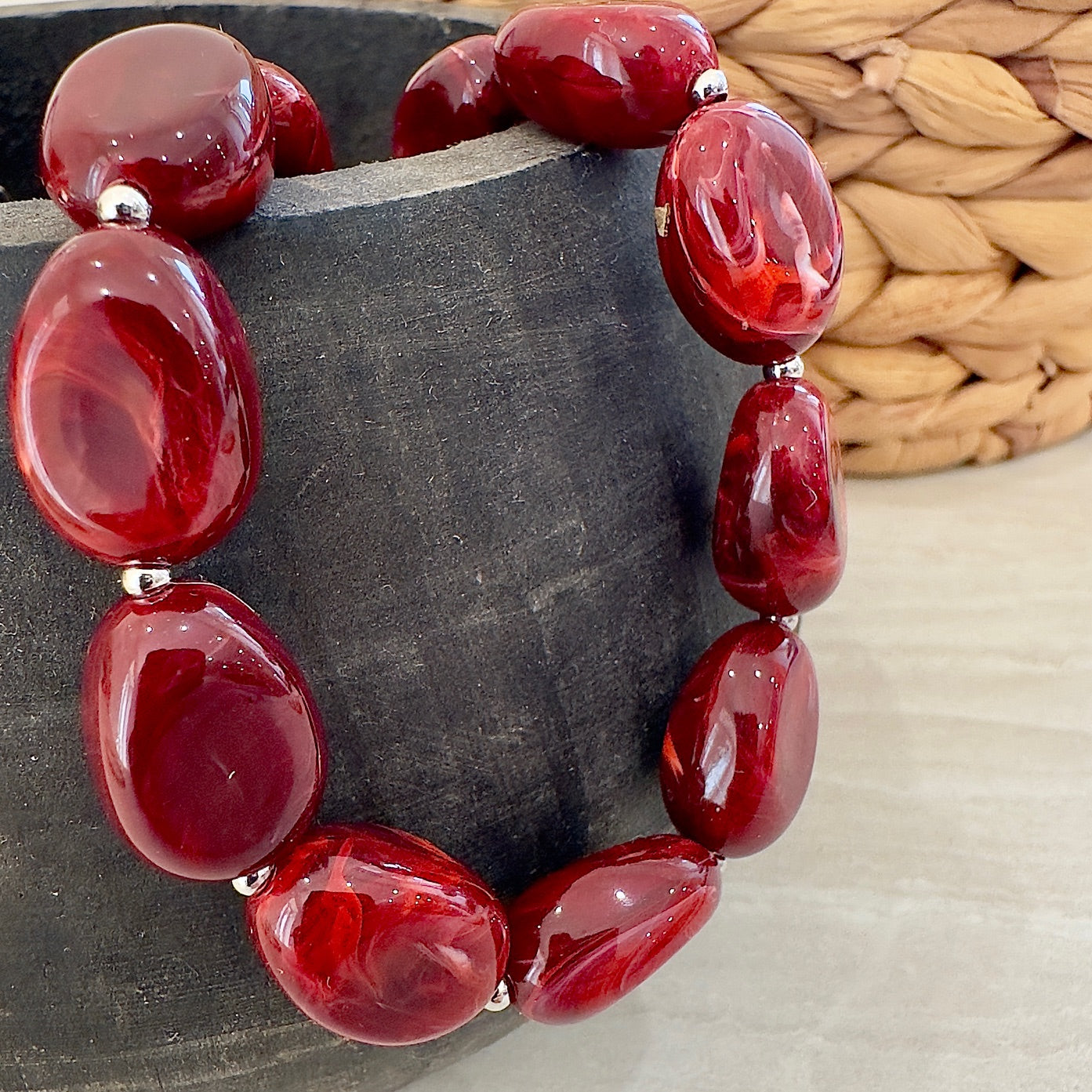 MAD SO CREATION Marbella collier perles bordeau 39 cm