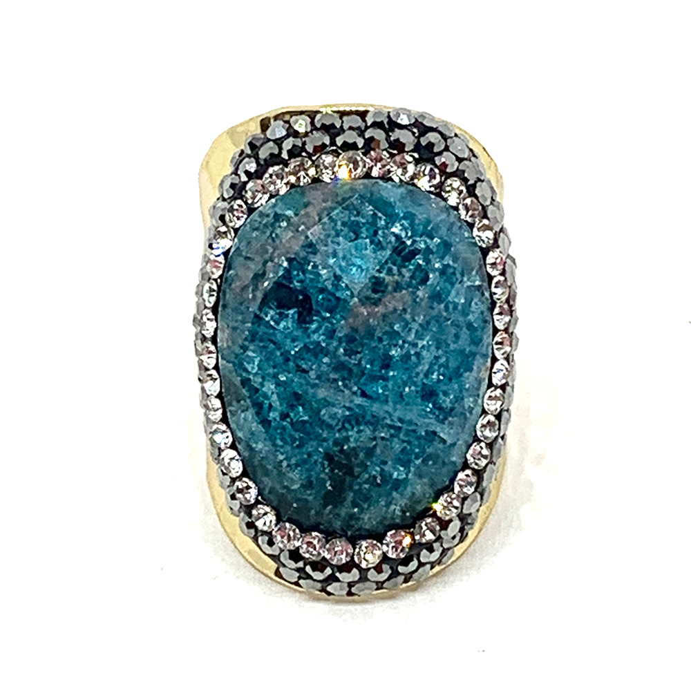 Hypnochic Bague Apatite dorée pierre strass ajustable