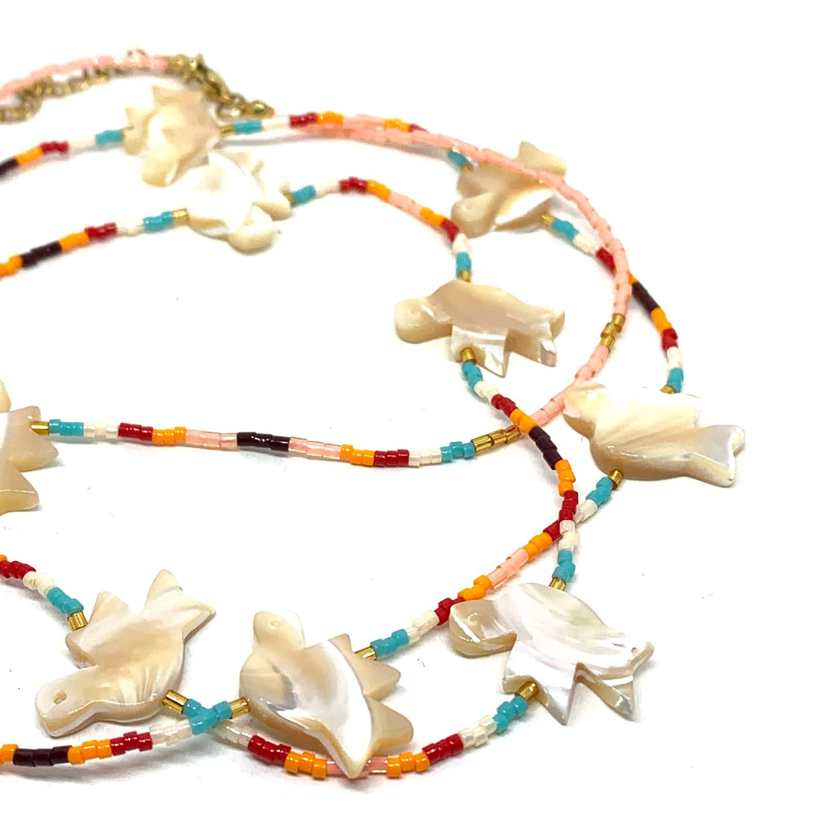 HYPNOCHIC TOTEM sautoir long oiseau nacre perles Miyuki