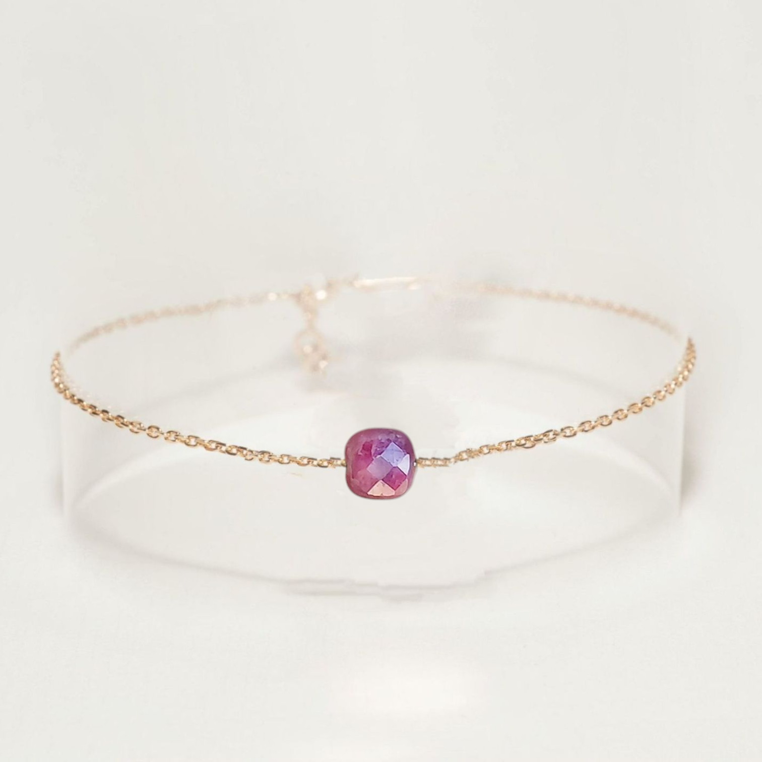 Ô Plum Charlie bracelet rubis d'Inde plaqué or 17/19 cm
