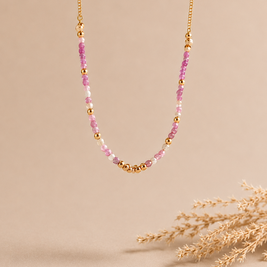 Ô Plum River collier rubis perle eau douce plaqué or 39 cm