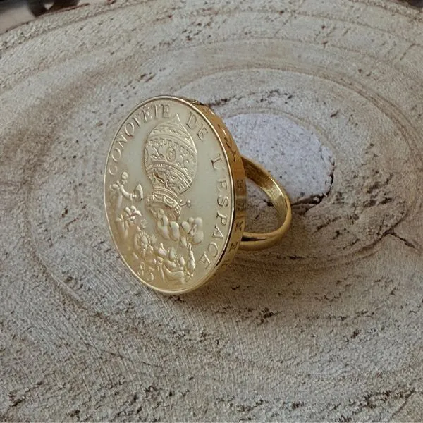 Le P’tit Franc Conquête de l’Espace bague pièce 10 francs plaqué argent