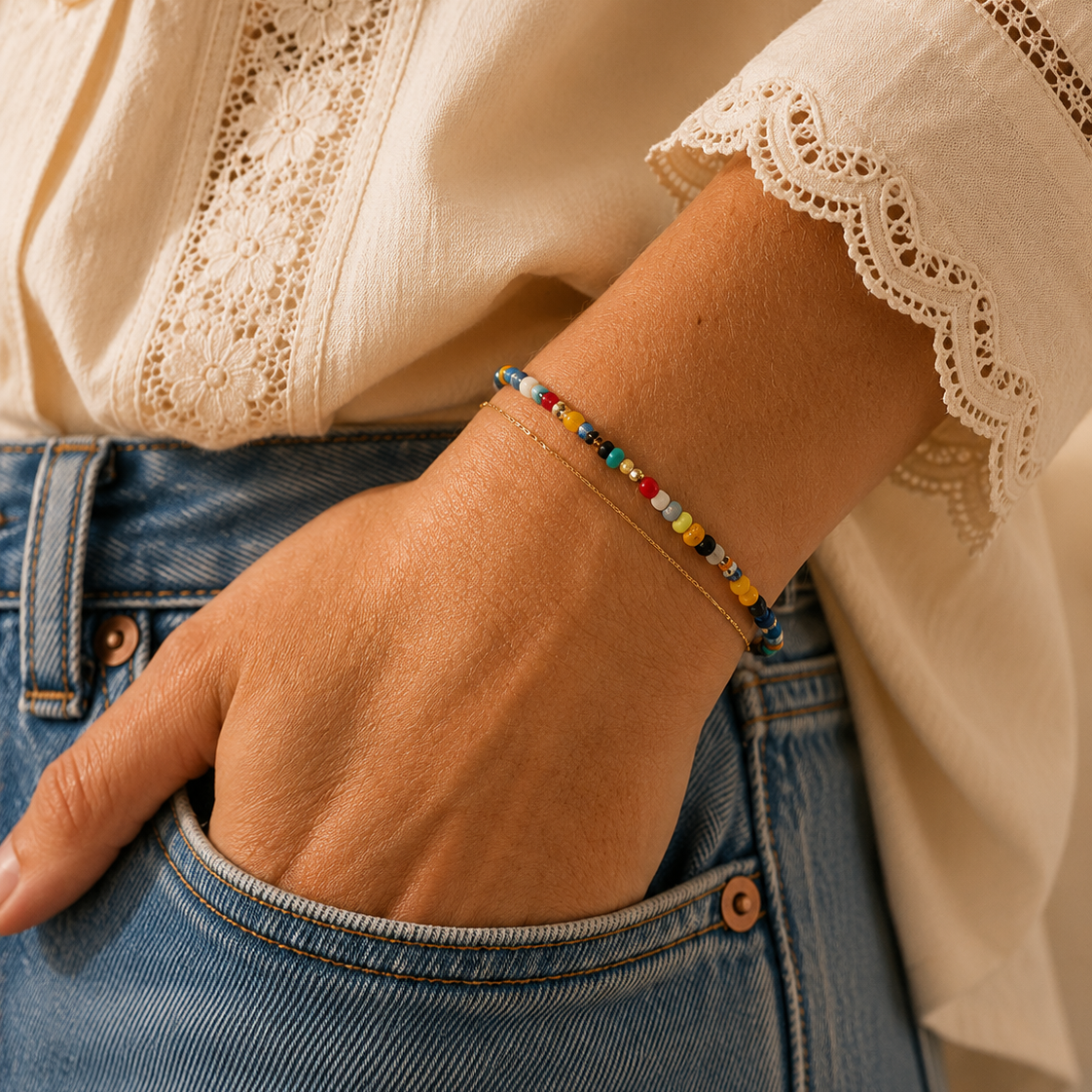 Ô PLUM Bracelets Lomé bracelet plaqué or perles Afrique 15-18 cm