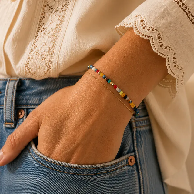 Ô PLUM Bracelets Lomé bracelet plaqué or perles Afrique 15-18 cm
