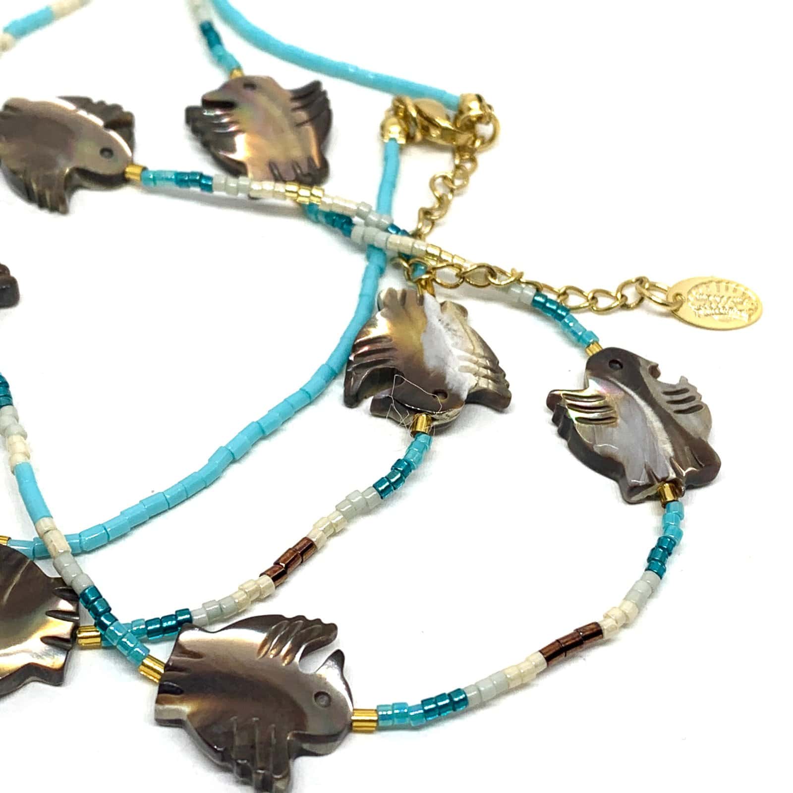 HYPNOCHIC TOTEM sautoir long nacré oiseau perles Miyuki
