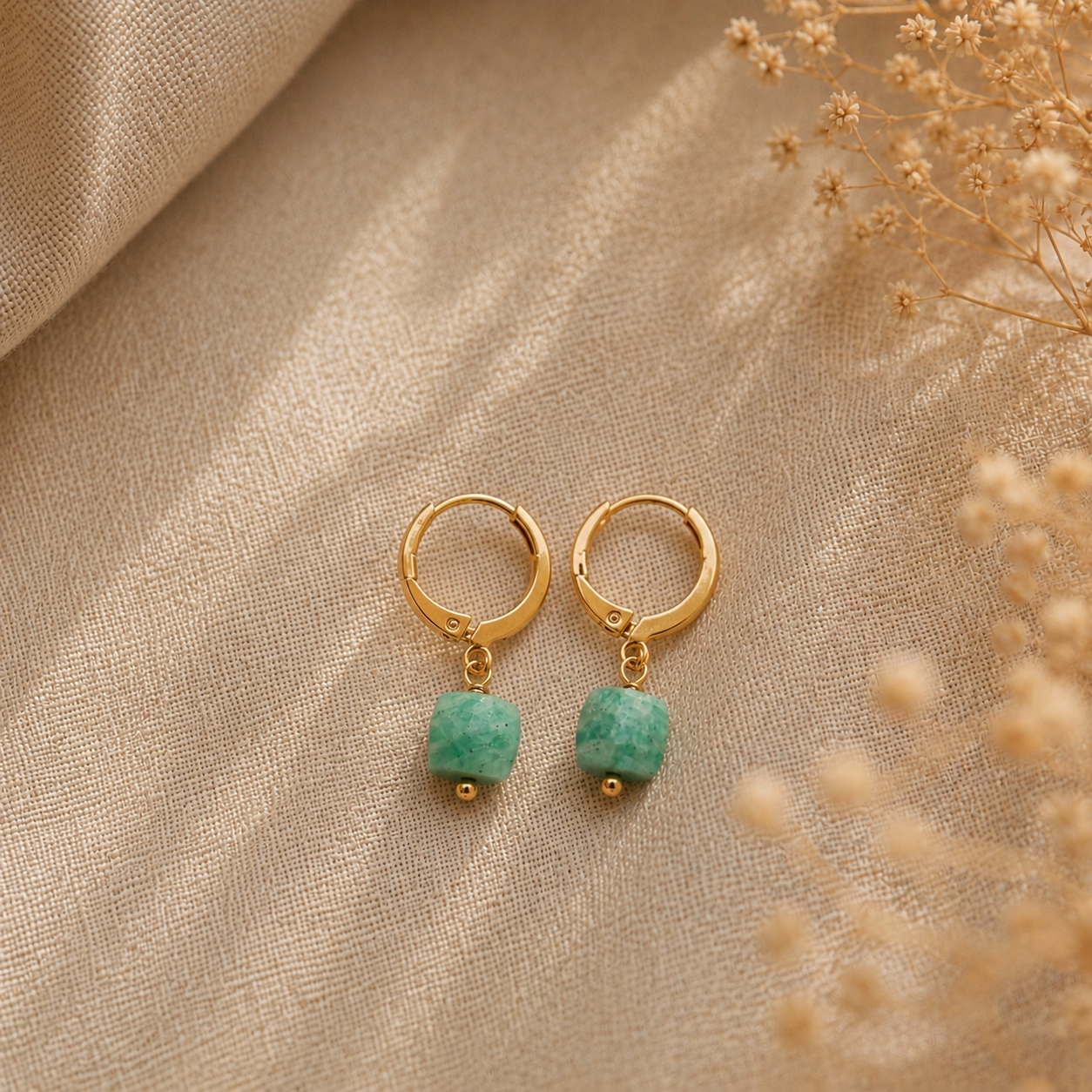 Ô Plum Charlie boucles d'oreilles amazonite plaqué or dormeuses