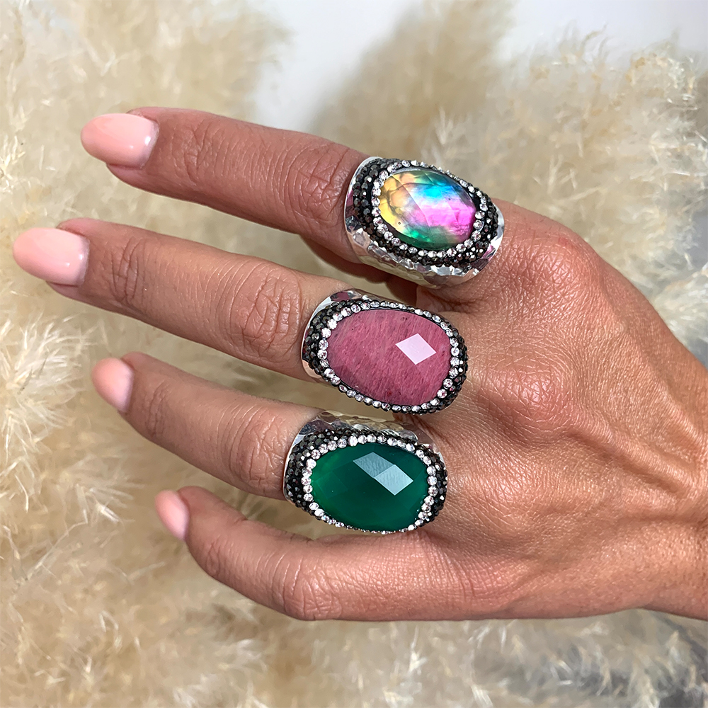 Hypnochic Dazzle Shell bague argentée strass pierre