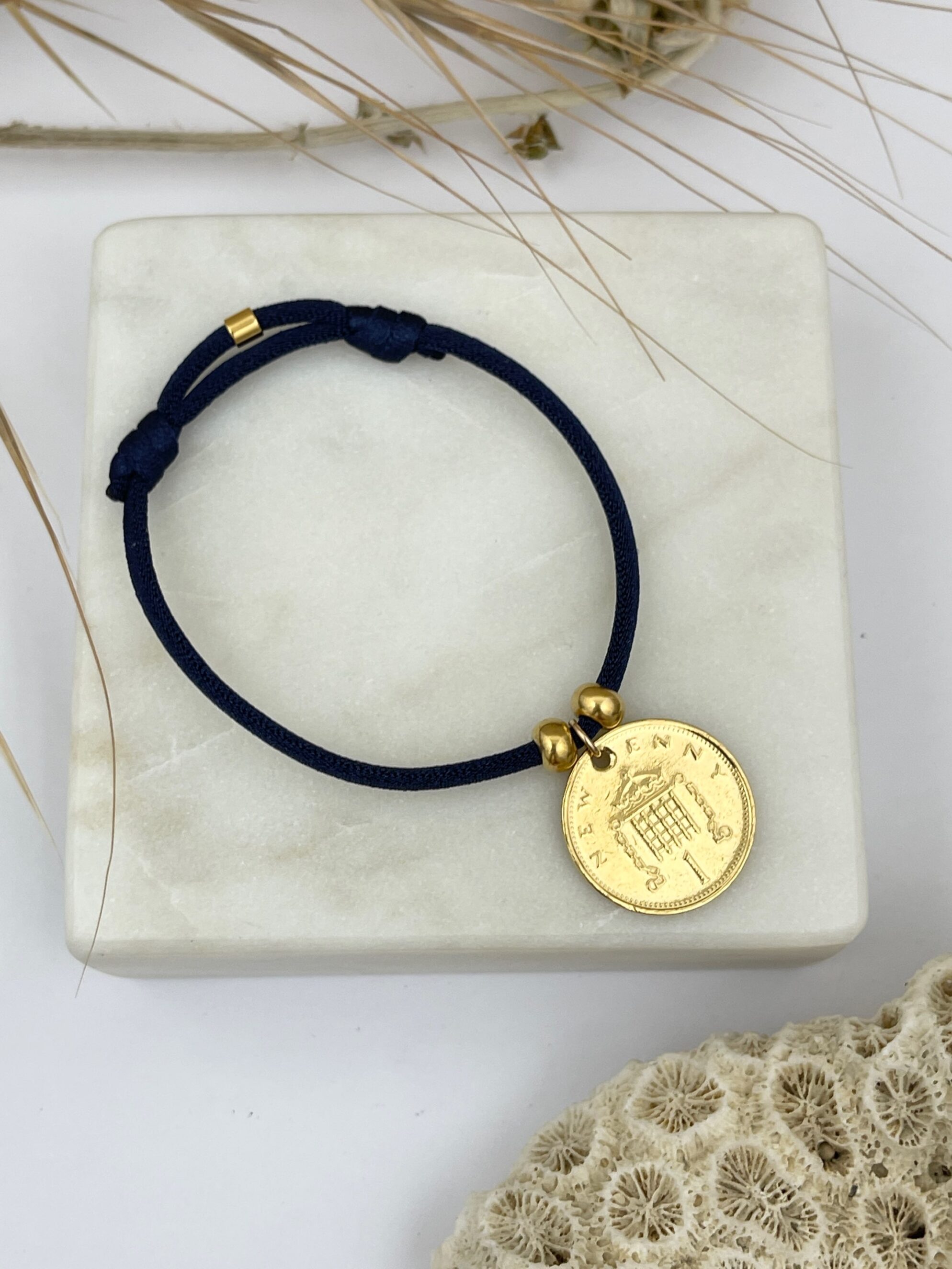 Le P’tit Franc One Penny bracelet cordon or satiné