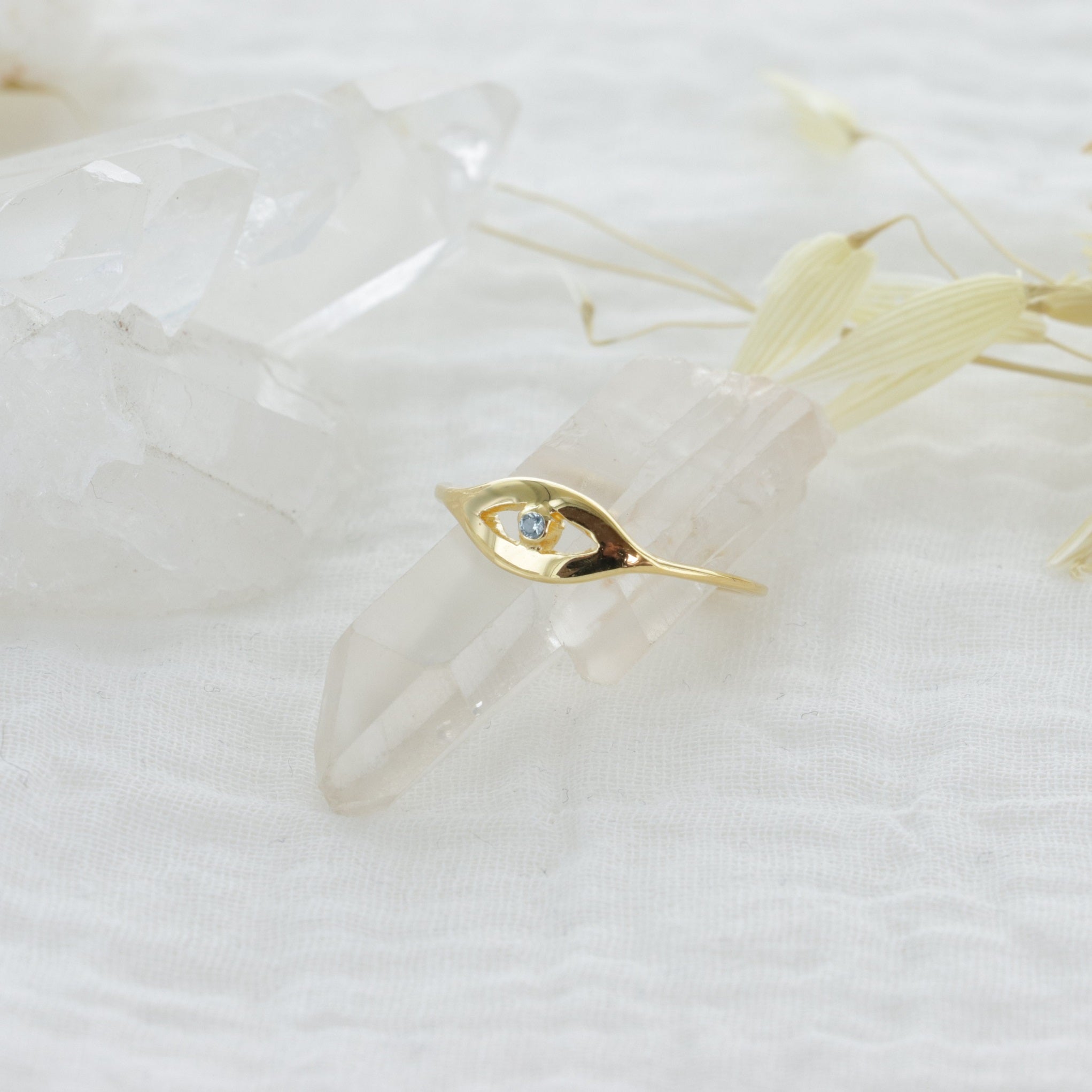Leticia Ponti Eyes bague ajustable zircon blanc plaqué or