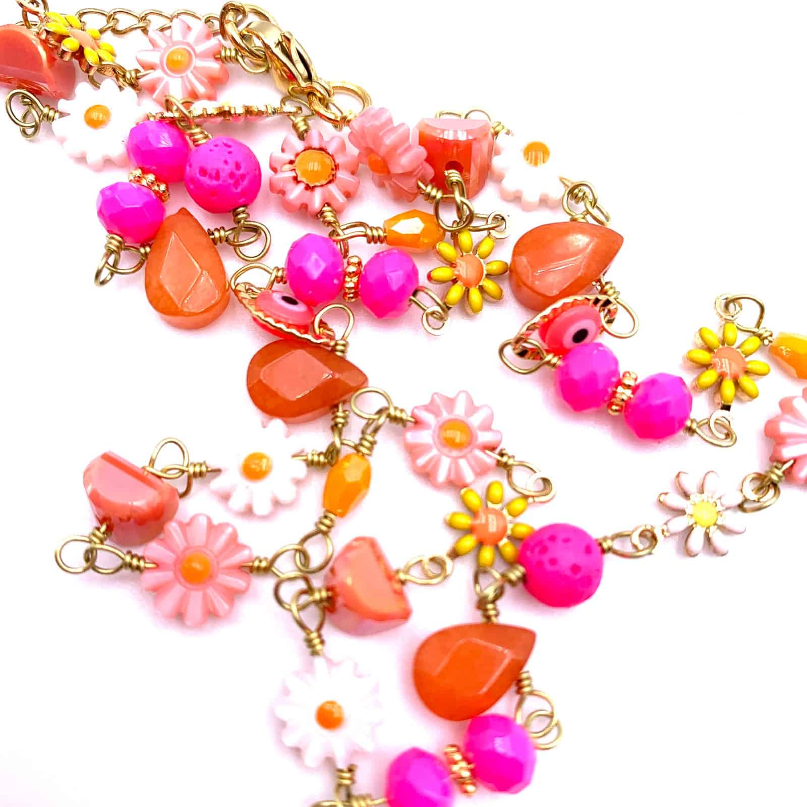 HYPNOCHIC Flora Collier plaqué or Perles Fleurs 50 cm