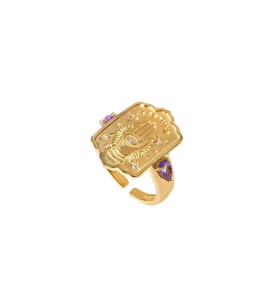 Leticia Ponti Fortune bague améthyste plaqué or ajustable
