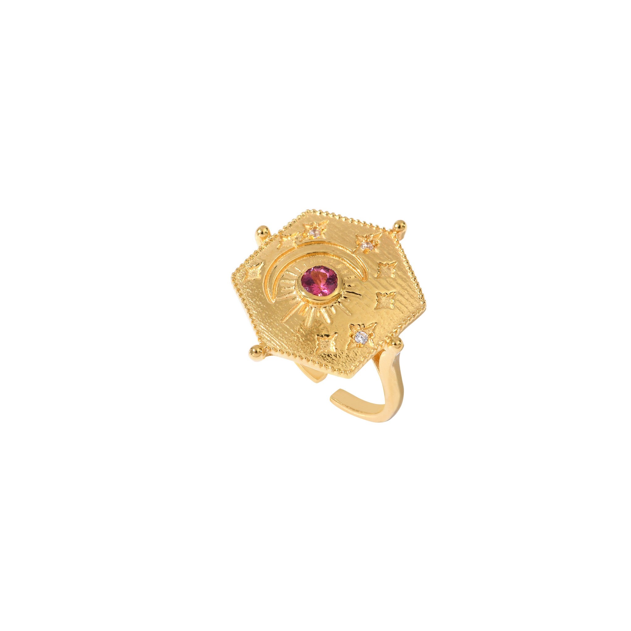 Leticia Ponti Moon bague plaqué or tourmaline rose ajustable