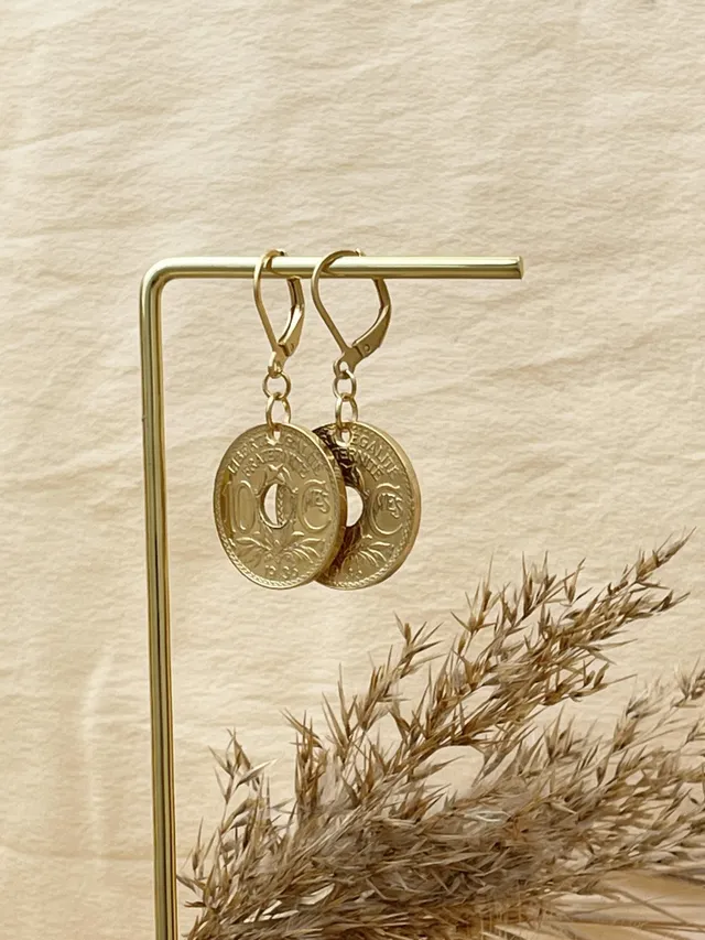 Le P'tit Franc Fraternité 10 Sous boucles d'oreilles 21 mm plaqué or