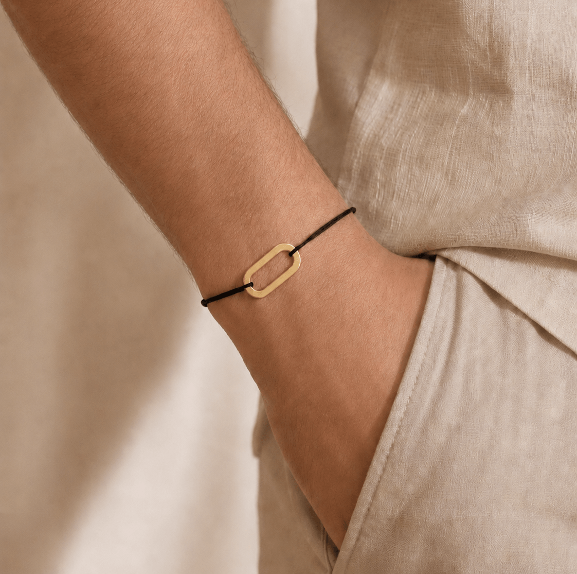 Ô PLUM Dany bracelet cordon kaki anneau plaqué or