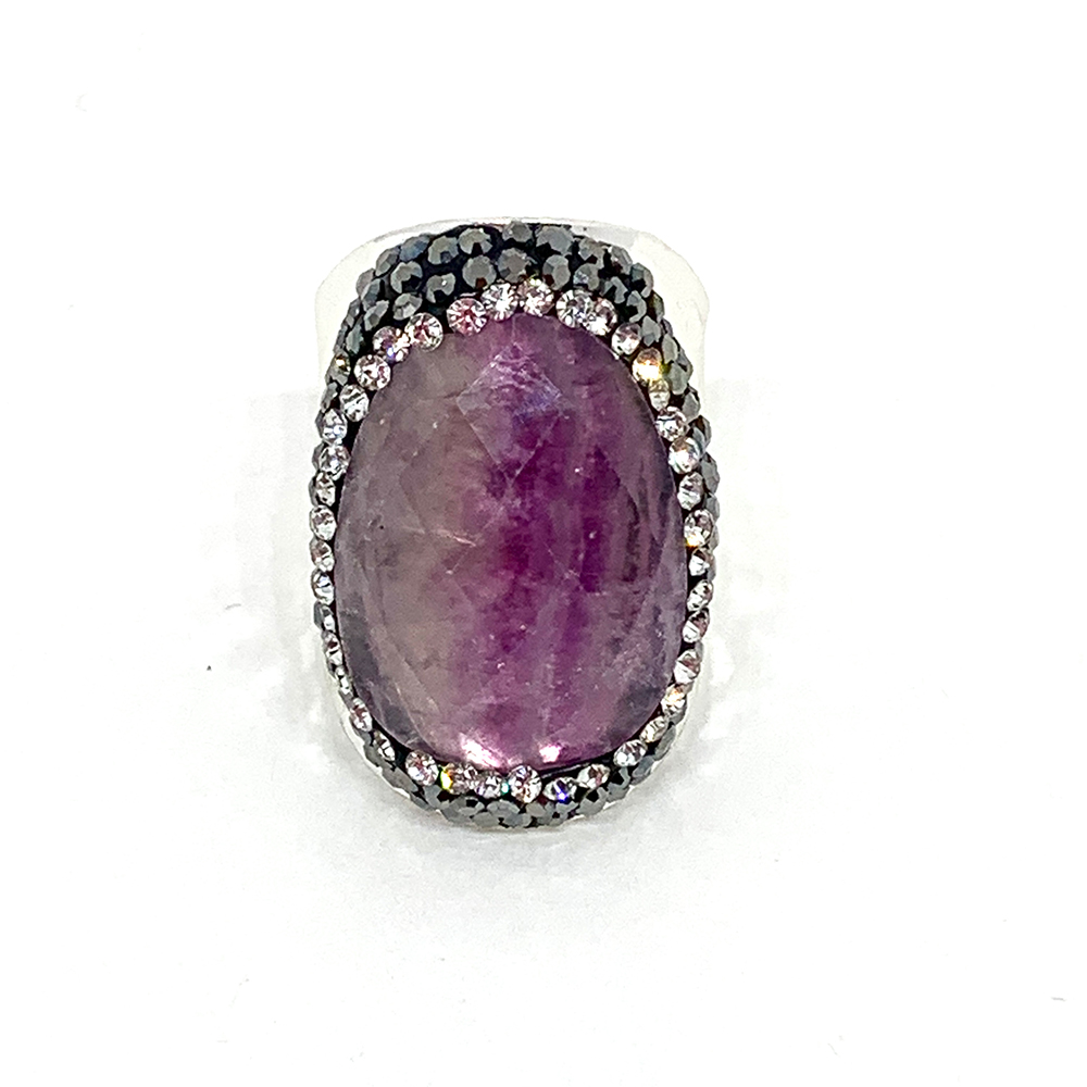 Hypnochic Fluorine bague argentée pierre strass ajustable