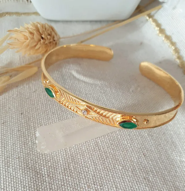 Leticia Ponti Gayane Jonc ajustable agate verte marquise