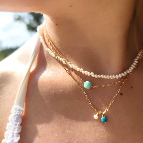 Ô PLUM Charlie collier amazonite plaqué or 39/42 cm