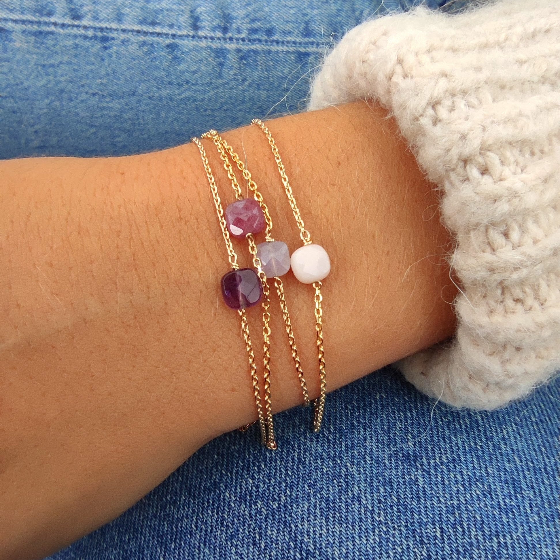 Ô Plum Charlie bracelet rubis d'Inde plaqué or 17/19 cm