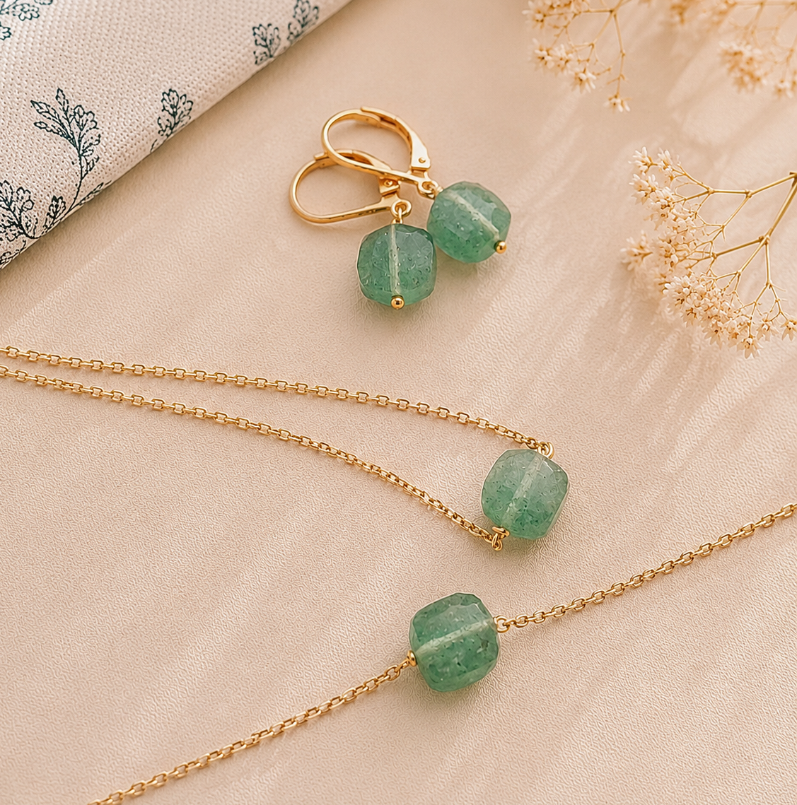 Ô Plum Ania boucles d'oreilles aventurine plaqué or dormeuses