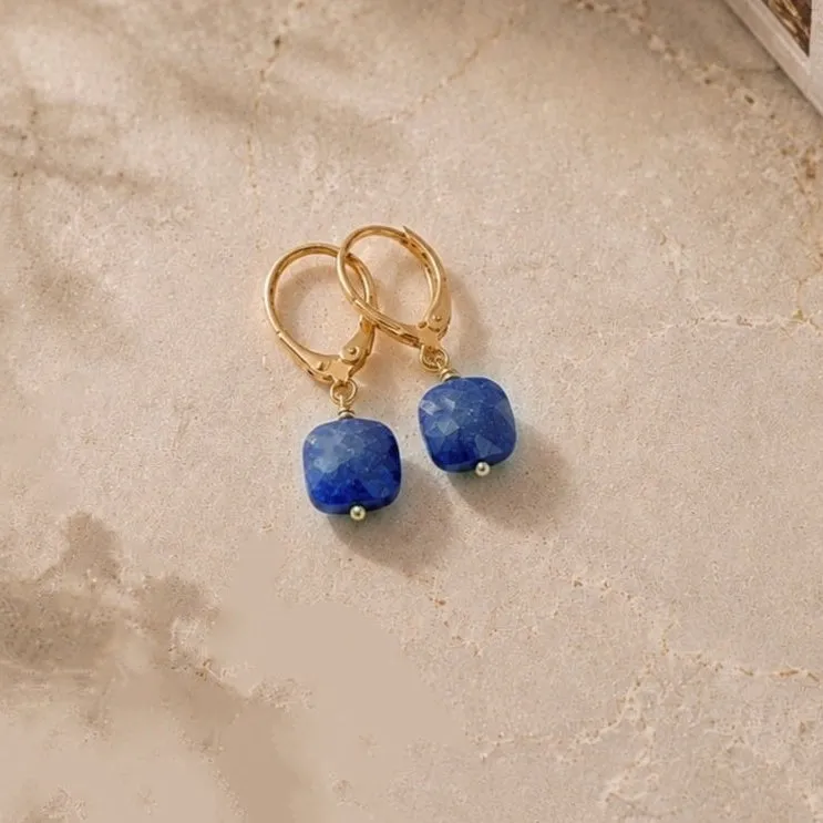 Ô PLUM Ania boucles d’oreilles dormeuses sodalite plaqué or
