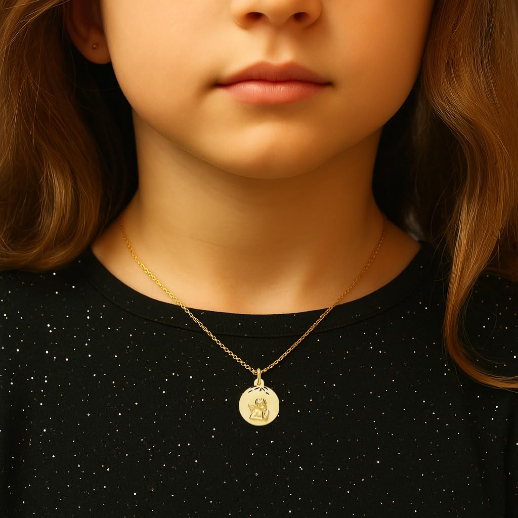L'Atelier d'Azur Collier Médaille Ange Or Jaune + Chaîne Gravure