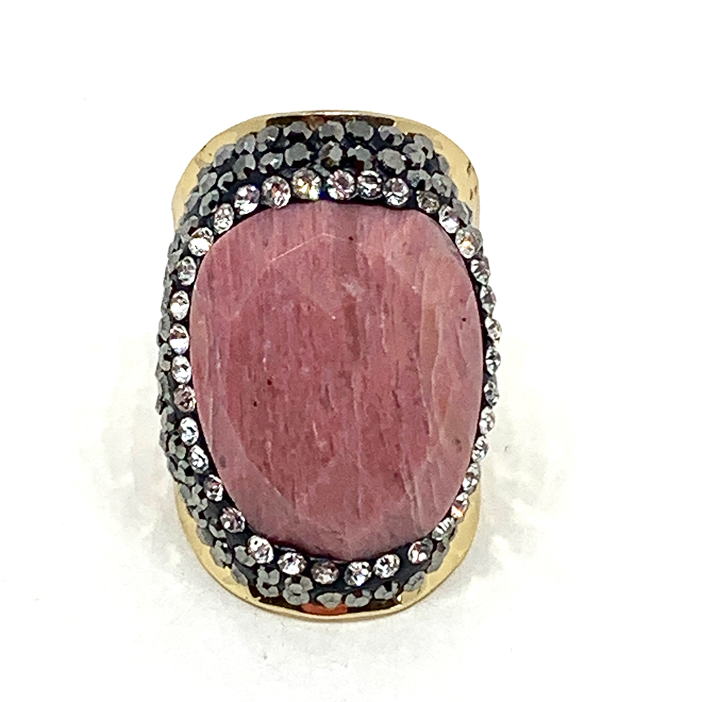 Hypnochic Bague Dorée Strass Rhodochrosite Ajustable