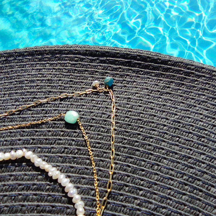 Ô PLUM Ines Apatite collier plaqué or 42 cm perle