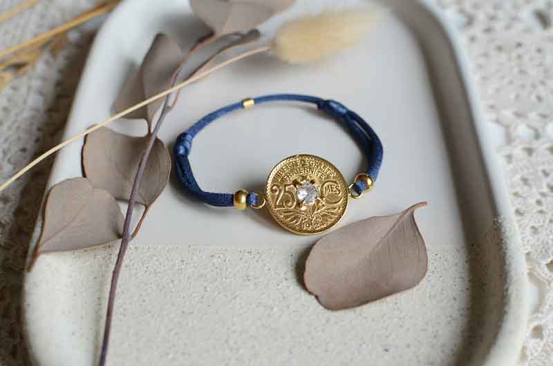 Le P’tit Franc Fraternité Étoilé 25 cts bracelet cordon zirconium