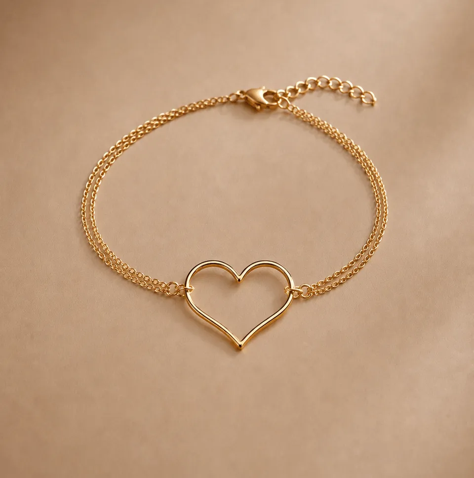 Ô Plum Ena bracelet coeur plaqué or chaîne double