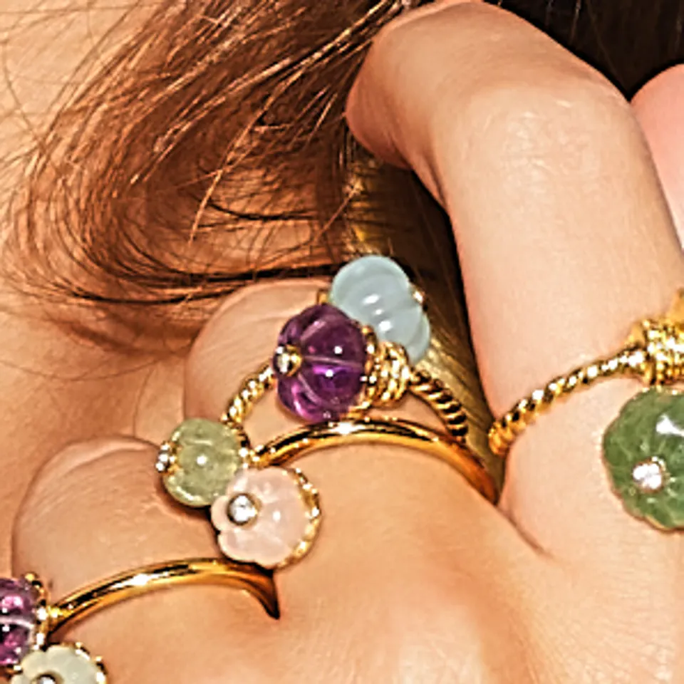 Leticia Ponti Odelia bague fleur aventurine quartz rose ajustable