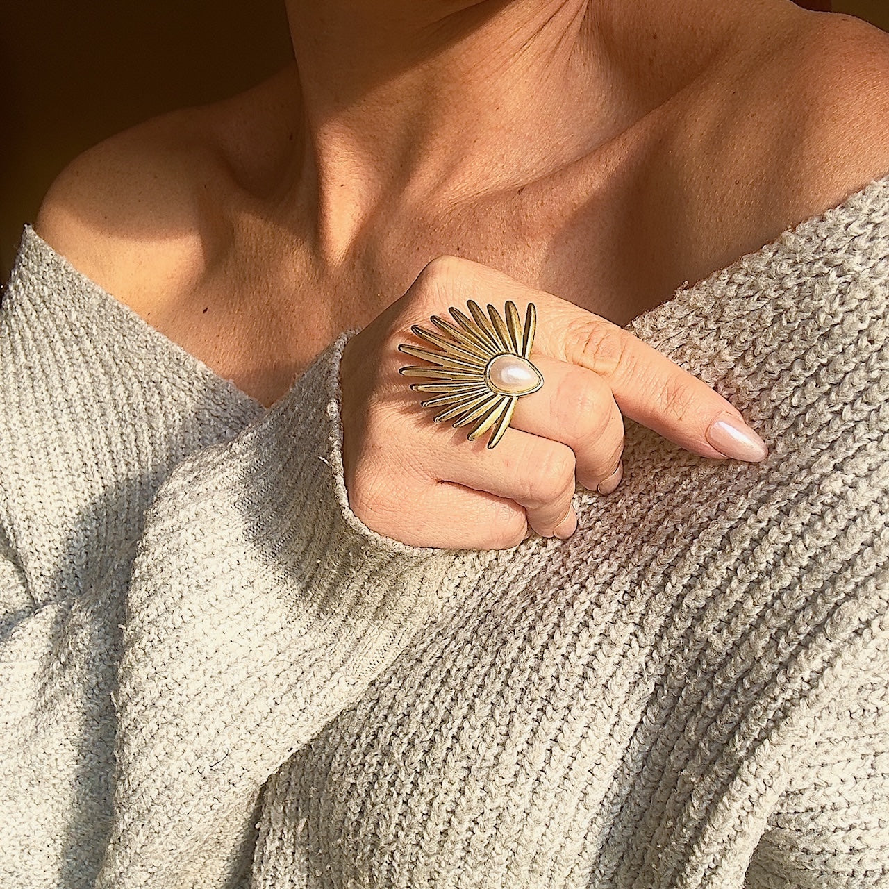 MAD SO CREATION Solaire bague doré cabochon ajustable