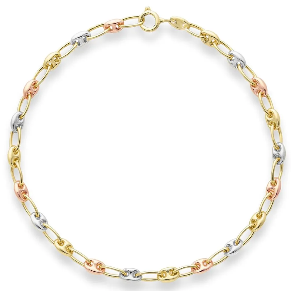L'Atelier d'Azur Bracelet 3 Ors Grain de Café Tricolore Femme 18 cm
