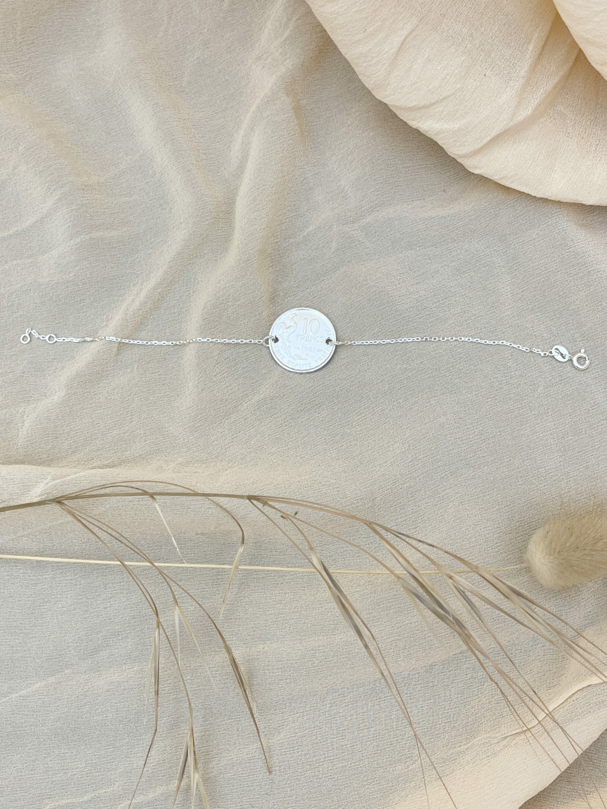 Le P’tit Franc chaînette bracelet 10 centimes argent 18 cm