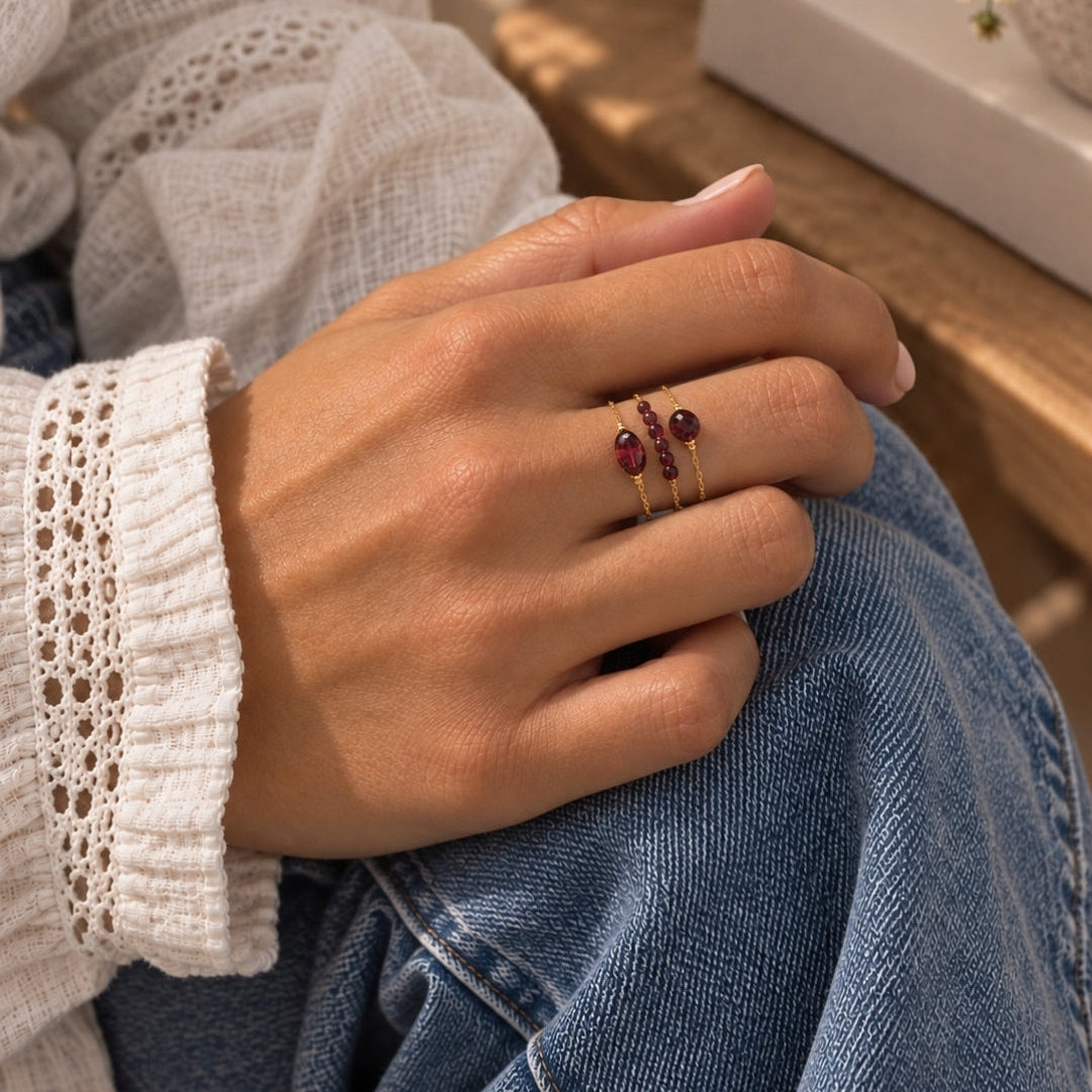 Ô PLUM Bagues Grenat Gina bague plaqué or taille 52