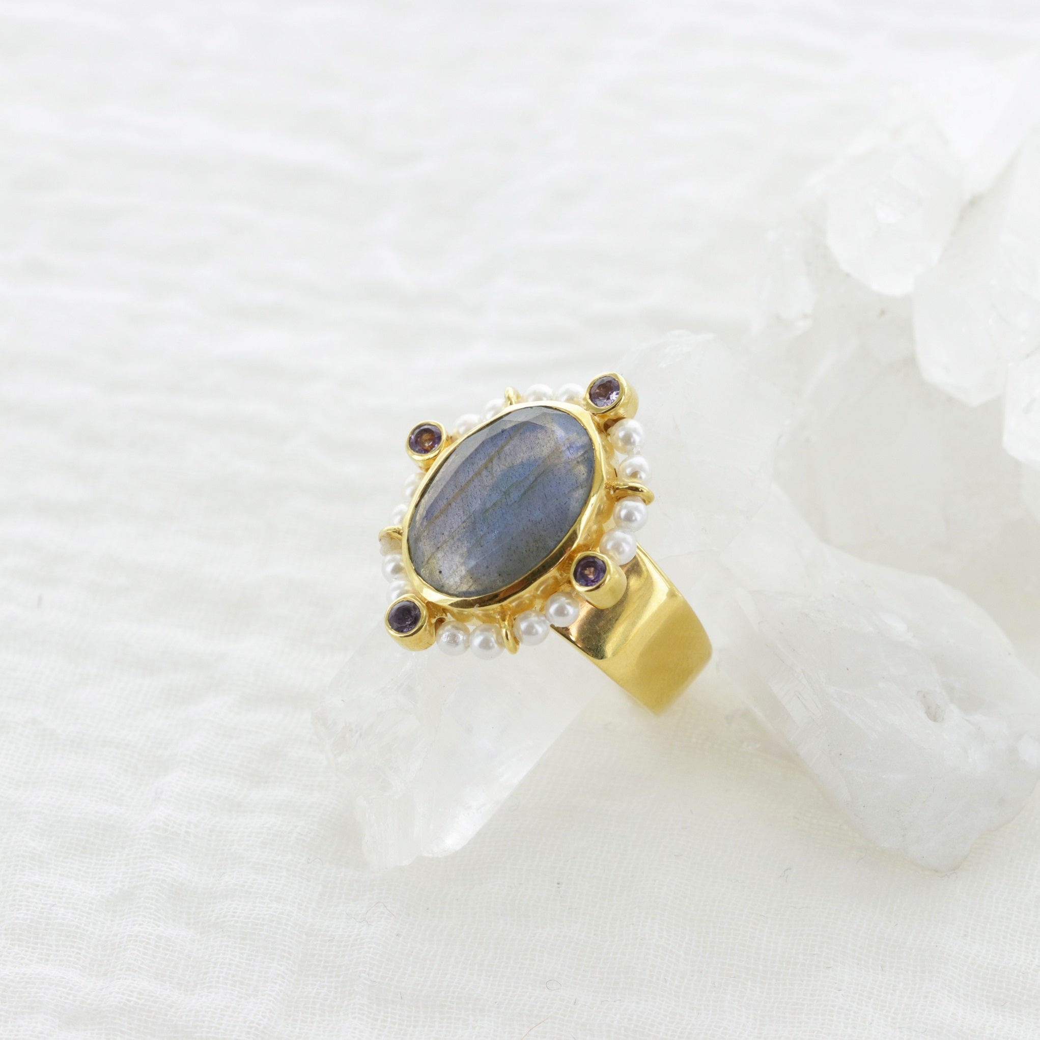 Leticia Ponti Joséphine bague labradorite ajustable plaqué or