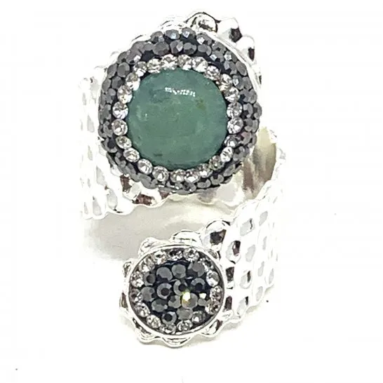 Hypnochic Melina bague argentée vert ajustable