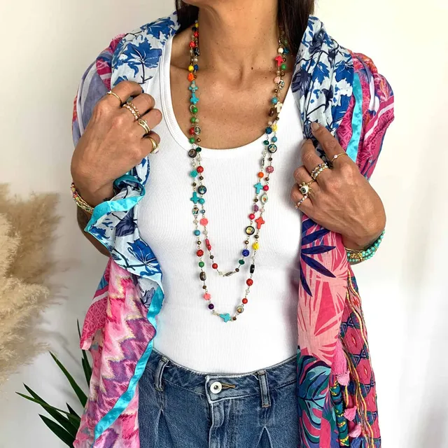 Hypnochic Marie sautoir long perles croix nacre 2 m