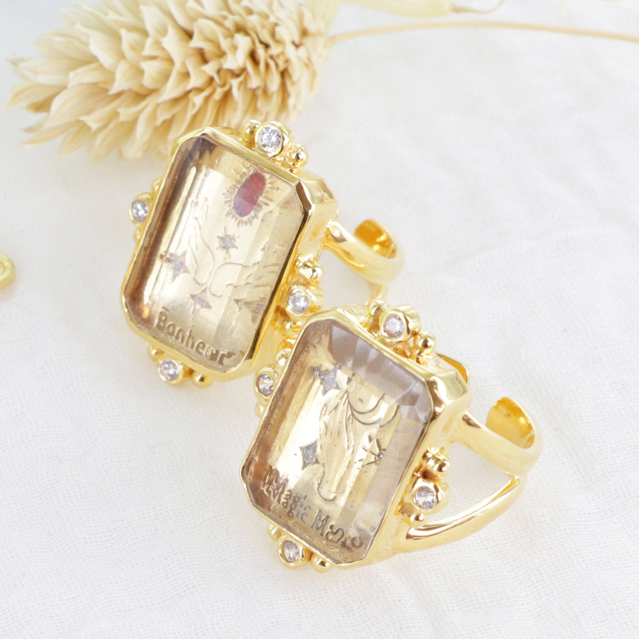 Leticia Ponti Bonheur bague cristal ajustable plaqué or