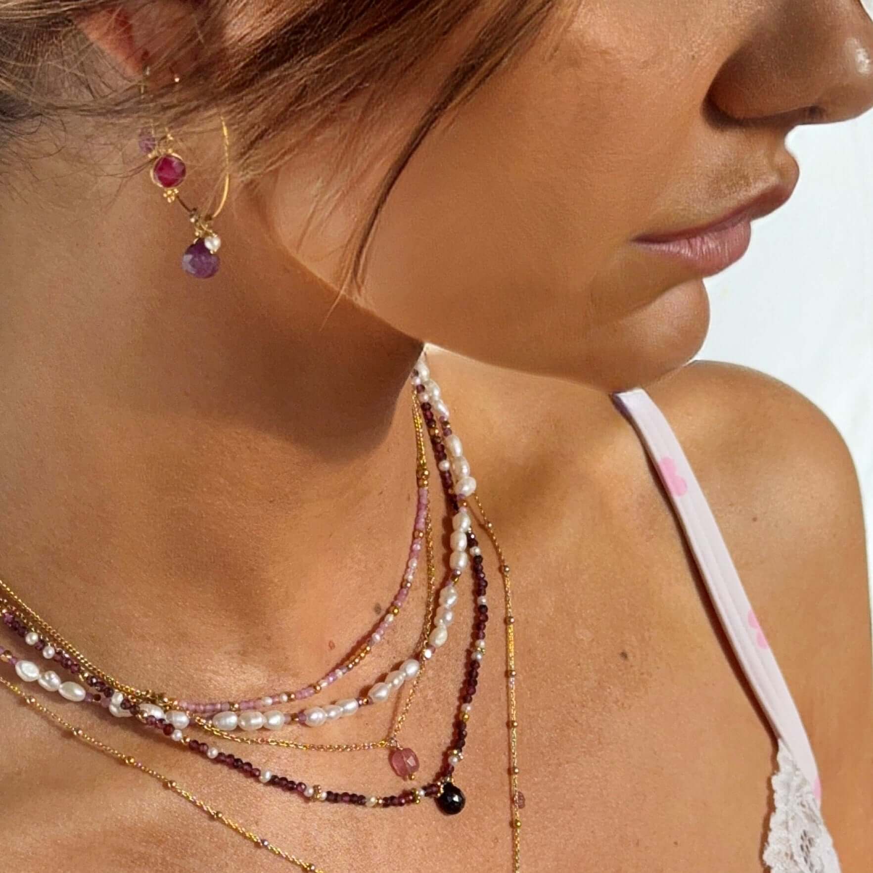 Ô PLUM Collier Tourmaline rose MIA plaqué or 42 cm