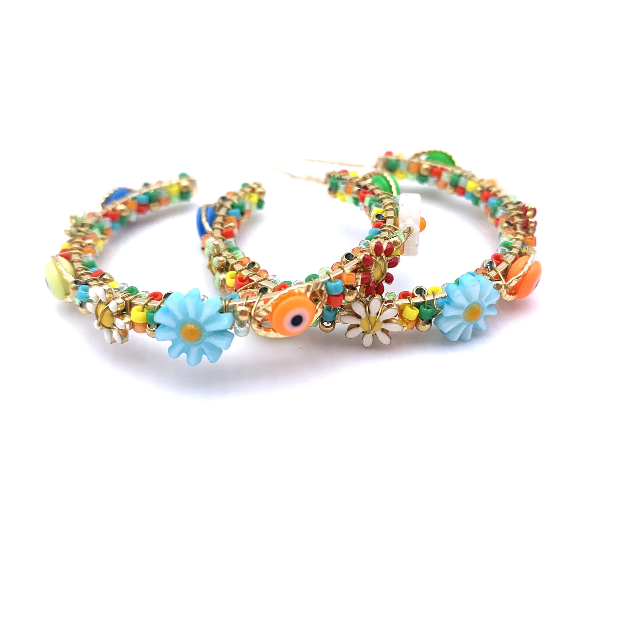 HYPNOCHIC Flora Boucles créoles fleurs perles 4,5 cm