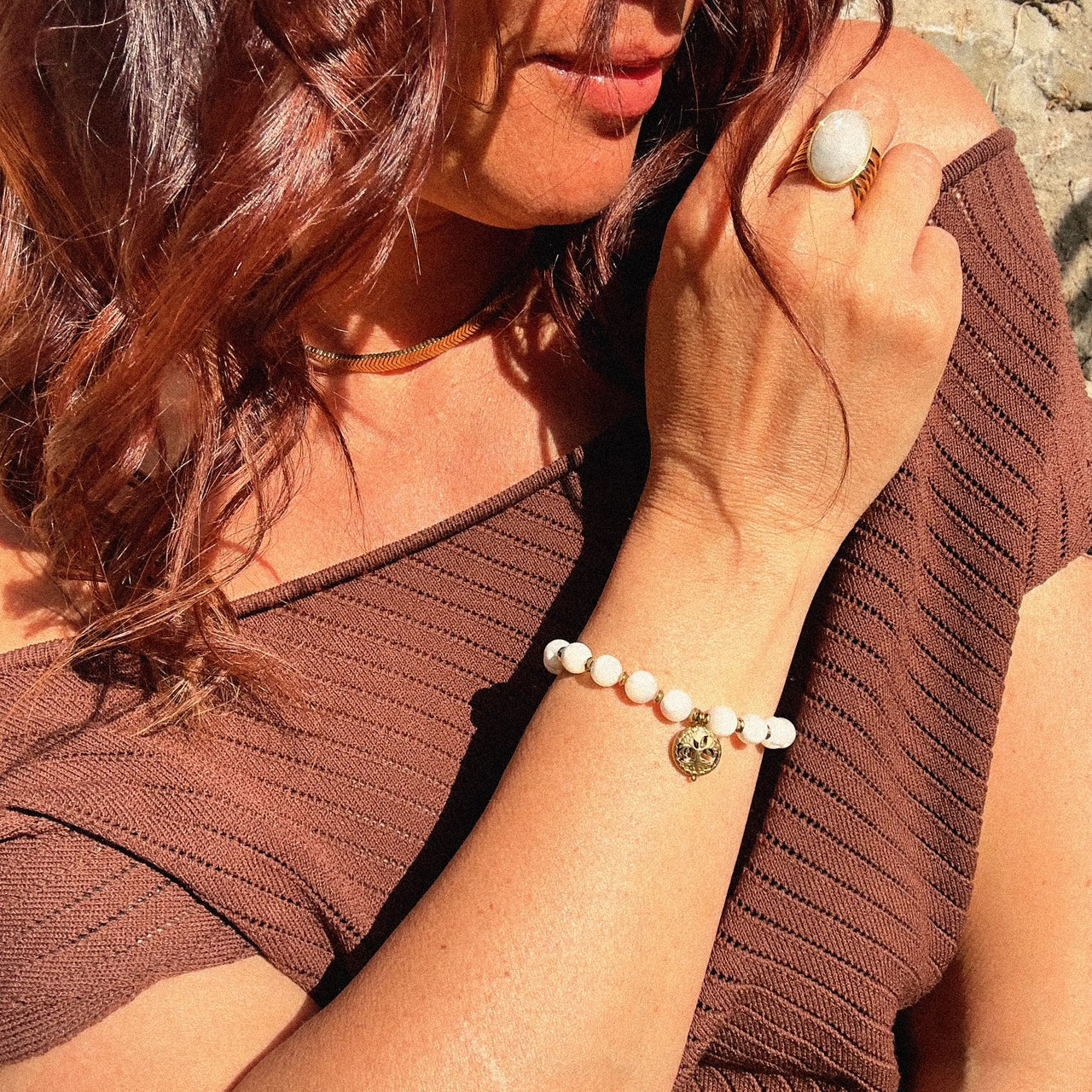 MAD SO CREATION Oikos bracelet nacre arbre de vie doré 17,5 cm