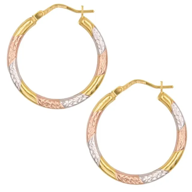 L'Atelier d'Azur Boucles 3 Ors Créoles Tricolore 9 Carats