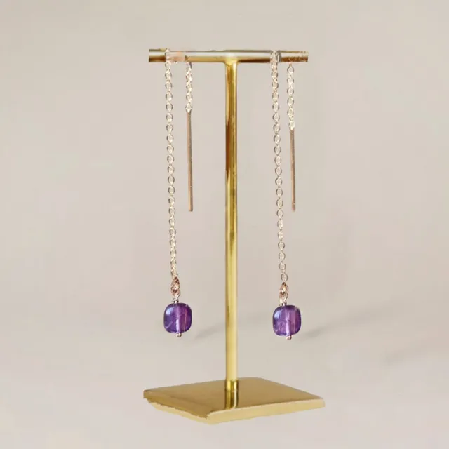 Ô PLUM Boucles Chaînes Améthyste boucles d'oreilles plaqué or