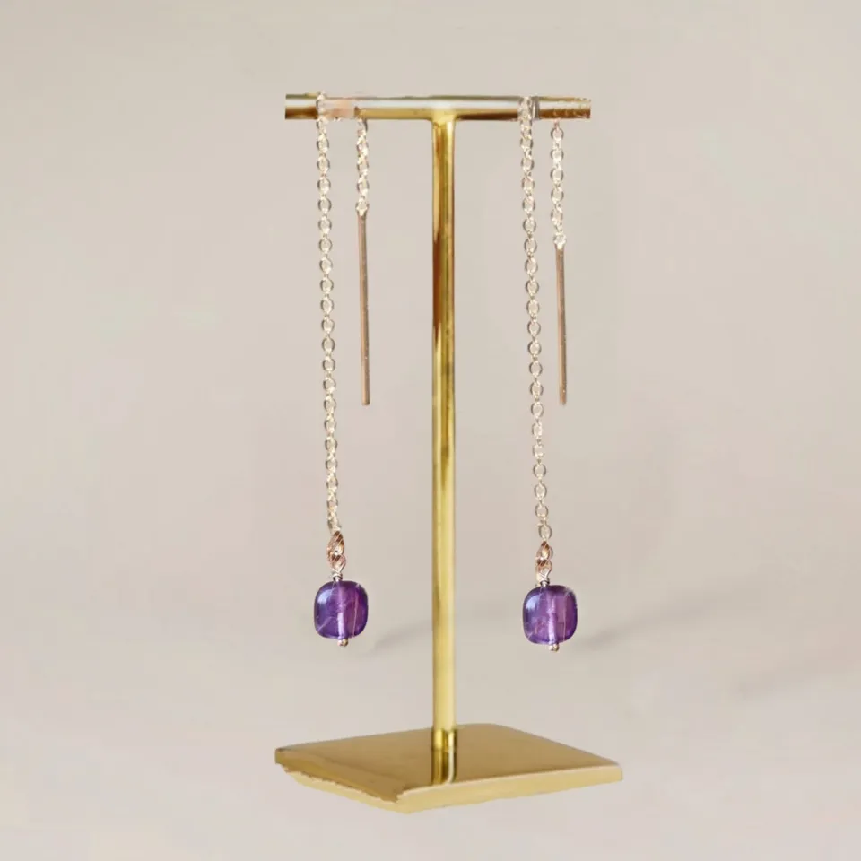 Ô PLUM Boucles Chaînes Améthyste boucles d'oreilles plaqué or