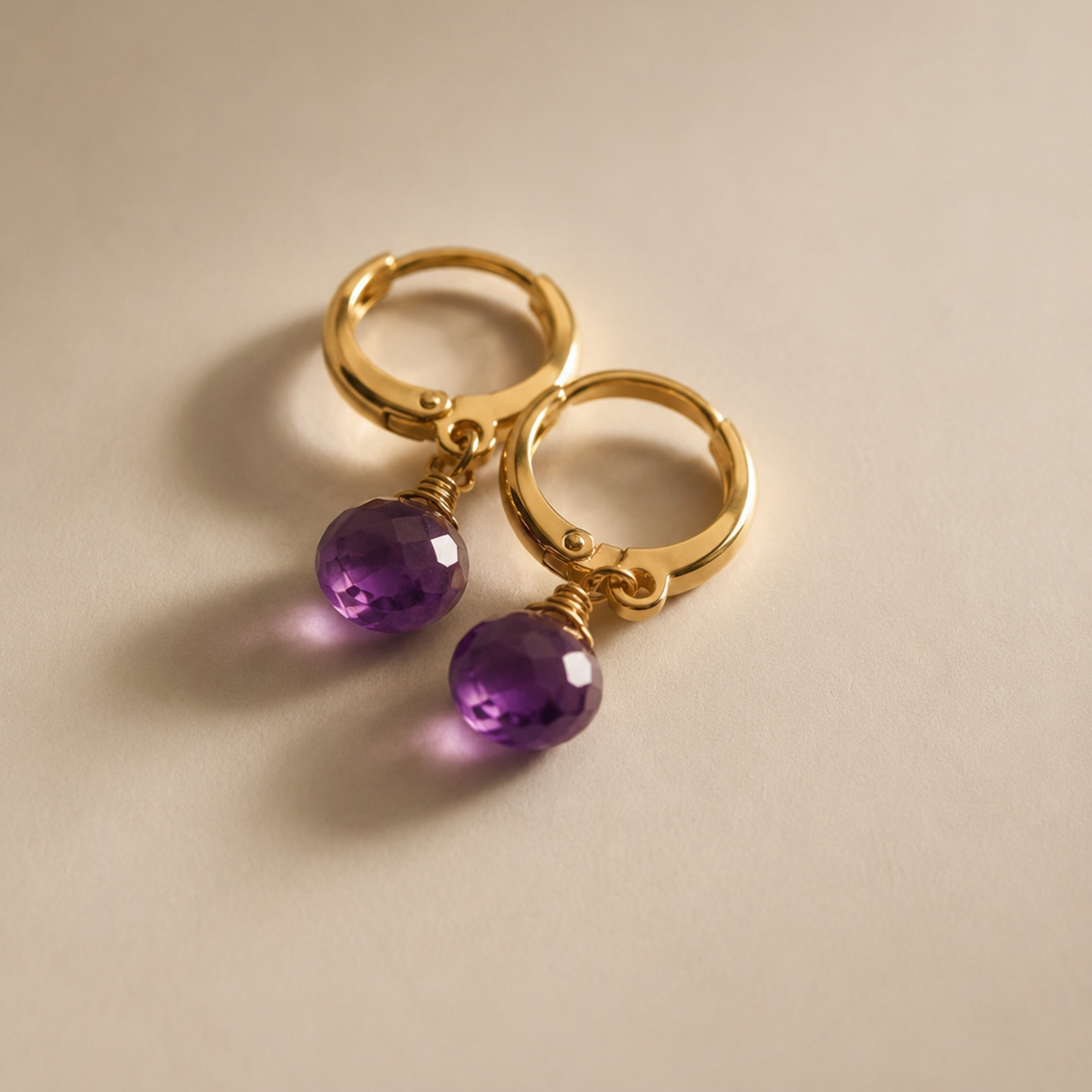 Ô PLUM AMY boucles créoles plaqué or améthyste goutte
