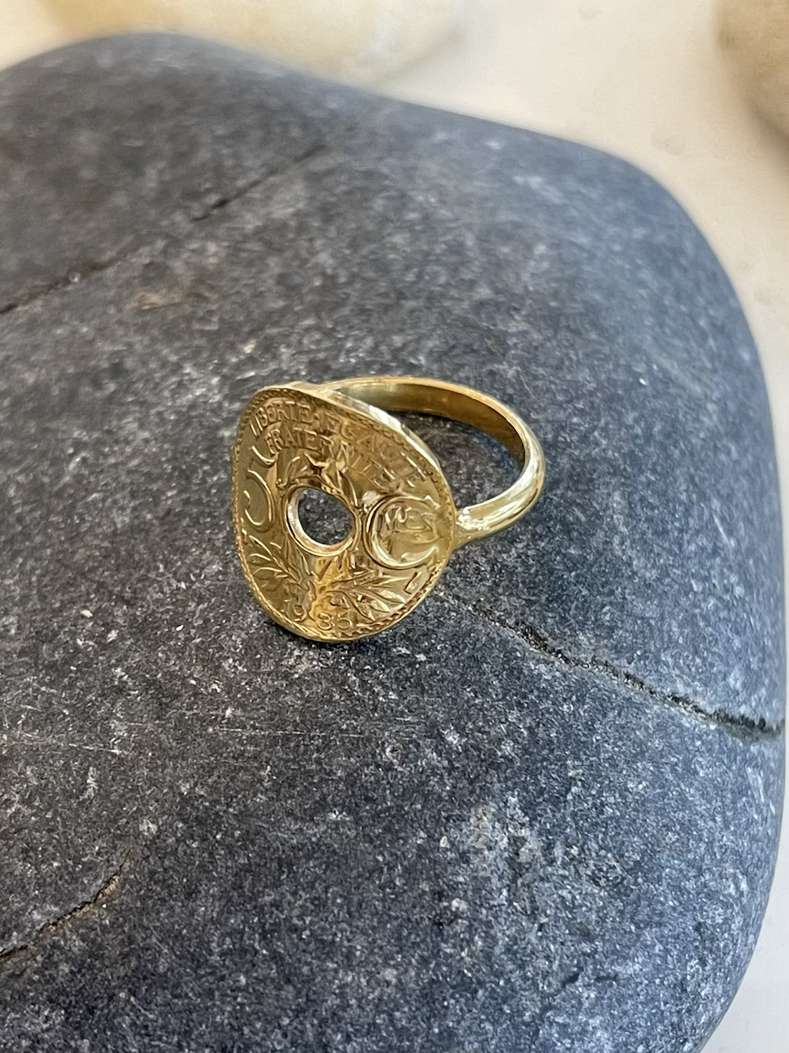 Le P'tit Franc Fraternité 5 Sous bague pièce 17 mm doré