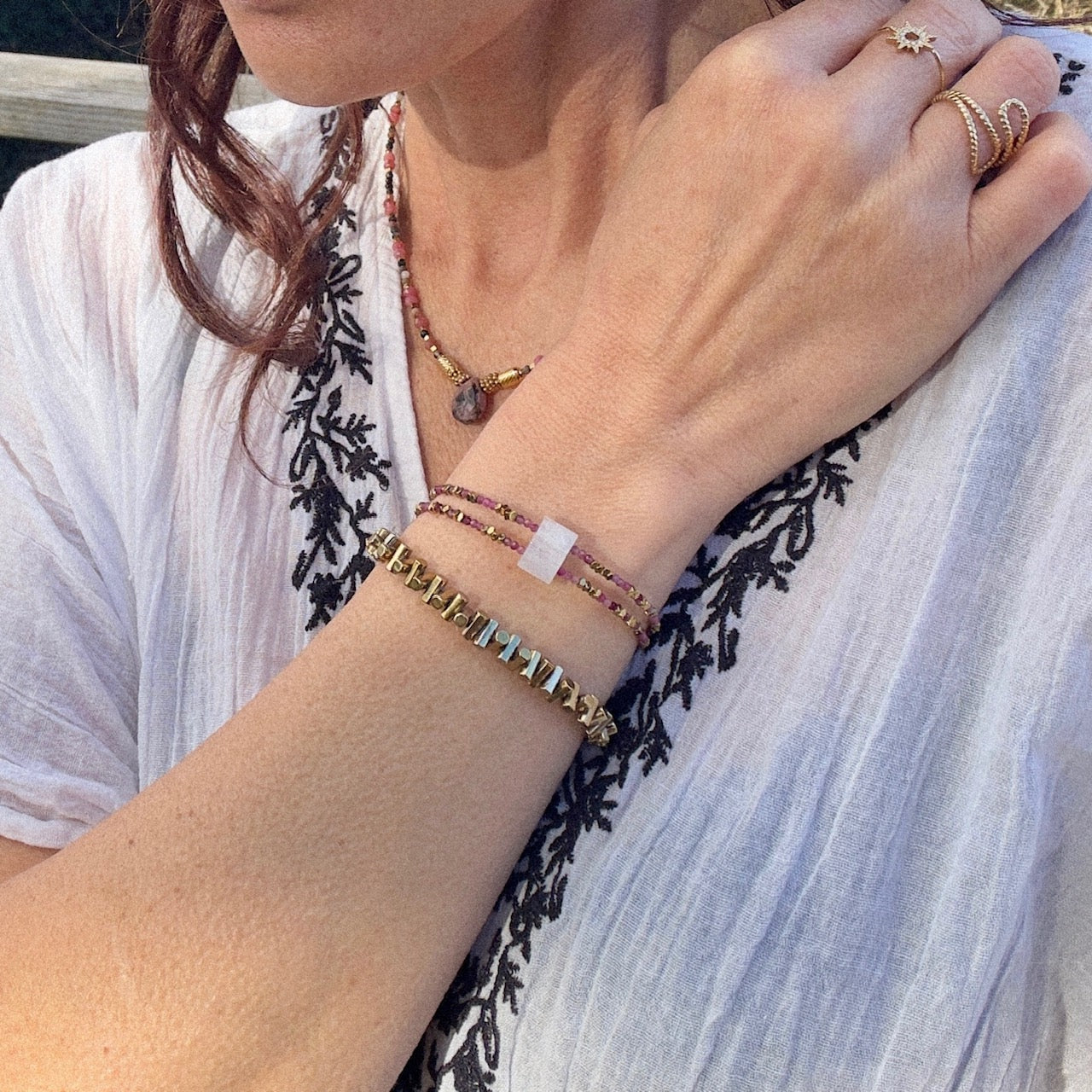 MAD SO CREATION Ronda bracelet tourmaline rose pierre de lune 16 cm
