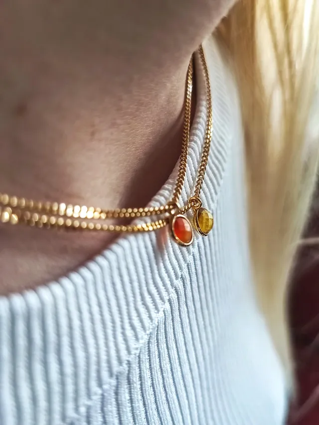 Ô Plum Léonie collier cornaline plaqué or 39/42 cm