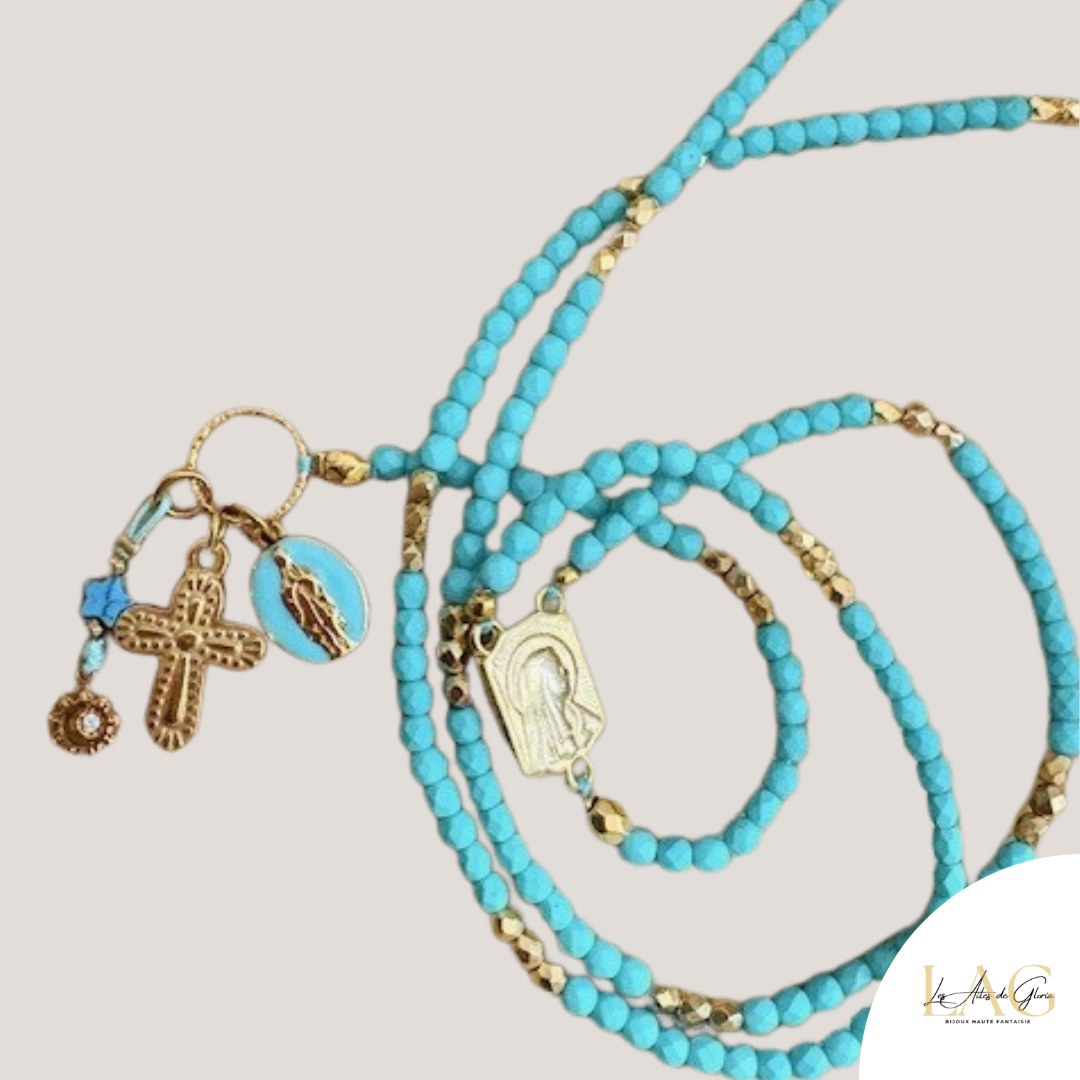 Les Ailes de Gloria Collier Chapelet Boho Turquoise sautoir perles