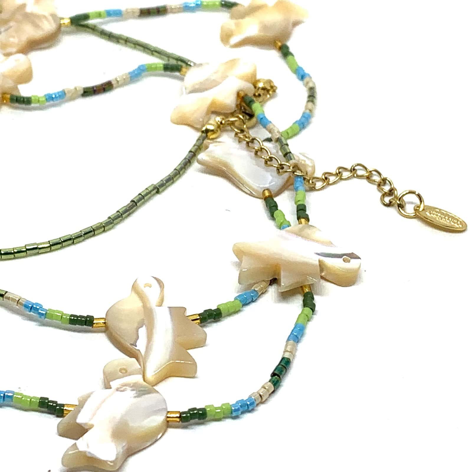 HYPNOCHIC TOTEM sautoir long oiseau nacre perles Miyuki